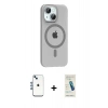 MARSİLYAN™- iPhone 14 Kılıf Pusula Form Özel Seri - Şeffaf Pasifik Cam Ekran Koruyucu + Shine Kamera Lens - MI