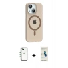 MARSİLYAN™- iPhone 14 Kılıf Pusula Form Özel Seri - Şeffaf Pasifik Cam Ekran Koruyucu + Shine Kamera Lens - YL