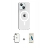 MARSİLYAN™- iPhone 14 Kılıf Pusula Form Özel Seri - Şeffaf Pasifik Cam Ekran Koruyucu + Shine Kamera Lens - GI