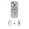MARSİLYAN™- iPhone 14 Kılıf Pusula Form Özel Seri - Şeffaf Pasifik Cam Ekran Koruyucu + Shine Kamera Lens - KI