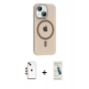 MARSİLYAN™- iPhone 14 Kılıf Pusula Form Özel Seri - Şeffaf Pasifik Cam Ekran Koruyucu + Shine Kamera Lens - KI