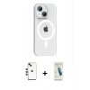 MARSİLYAN™- iPhone 14 Kılıf Pusula Form Özel Seri - Şeffaf Pasifik Cam Ekran Koruyucu + Shine Kamera Lens - YL