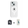 MARSİLYAN™- iPhone 14 Kılıf Pusula Form Özel Seri - Şeffaf Pasifik Cam Ekran Koruyucu + PVD Metal Kamera Lens - SH