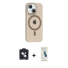 MARSİLYAN™- iPhone 14 Kılıf Pusula Form Özel Seri - Şeffaf Pasifik Cam Ekran Koruyucu + PVD Metal Kamera Lens - SH