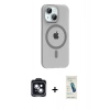 MARSİLYAN™- iPhone 14 Kılıf Pusula Form Özel Seri - Şeffaf Pasifik Cam Ekran Koruyucu + PVD Metal Kamera Lens - SH