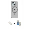 MARSİLYAN™- iPhone 14 Kılıf Pusula Form Özel Seri - Şeffaf Royal Nano Ekran Koruyucu + Diamond Kamera Lens - KI