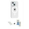 MARSİLYAN™- iPhone 14 Kılıf Pusula Form Özel Seri - Şeffaf Royal Nano Ekran Koruyucu + Diamond Kamera Lens - SABE