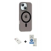 MARSİLYAN™- iPhone 14 Kılıf Pusula Form Özel Seri - Şeffaf Royal Nano Ekran Koruyucu + Kırmızı Diamond Kamera Lens