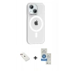 MARSİLYAN™- iPhone 14 Kılıf Pusula Form Özel Seri - Şeffaf Royal Nano Ekran Koruyucu + Kırmızı Diamond Kamera Lens