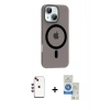 MARSİLYAN™- iPhone 14 Kılıf Pusula Form Özel Seri - Şeffaf Royal Nano Ekran Koruyucu + Shine Kamera Lens - KI