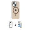 MARSİLYAN™- iPhone 14 Kılıf Pusula Form Özel Seri - Şeffaf Royal Nano Ekran Koruyucu + Mavi Shine Kamera Lens