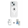 MARSİLYAN™- iPhone 14 Kılıf Pusula Form Özel Seri - Şeffaf Royal Nano Ekran Koruyucu + Mavi Shine Kamera Lens