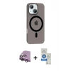 MARSİLYAN™- iPhone 14 Kılıf Pusula Form Özel Seri - Şeffaf Royal Nano Ekran Koruyucu + Mor Raze Metal Kamera Lens