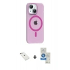 MARSİLYAN™- iPhone 14 Kılıf Pusula Form Özel Seri - Şeffaf Royal Nano Ekran Koruyucu + Diamond Kamera Lens - PE