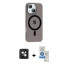 MARSİLYAN™- iPhone 14 Kılıf Pusula Form Özel Seri - Şeffaf Royal Nano Ekran Koruyucu + PVD Metal Kamera Lens - PE