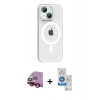 MARSİLYAN™- iPhone 14 Kılıf Pusula Form Özel Seri - Şeffaf Royal Nano Ekran Koruyucu + Raze Metal Kamera Lens - KI