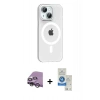 MARSİLYAN™- iPhone 14 Kılıf Pusula Form Özel Seri - Şeffaf Royal Nano Ekran Koruyucu + Raze Metal Kamera Lens - GS