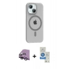 MARSİLYAN™- iPhone 14 Kılıf Pusula Form Özel Seri - Şeffaf Royal Nano Ekran Koruyucu + Raze Metal Kamera Lens - GS