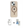 MARSİLYAN™- iPhone 14 Kılıf Pusula Form Özel Seri - Şeffaf Royal Nano Ekran Koruyucu + Shine Kamera Lens - GI
