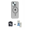 MARSİLYAN™- iPhone 14 Kılıf Pusula Form Özel Seri - Şeffaf Royal Nano Ekran Koruyucu + Siyah PVD Metal Kamera Lens