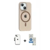 MARSİLYAN™- iPhone 14 Kılıf Pusula Form Özel Seri - Şeffaf Royal Nano Ekran Koruyucu + Siyah Shine Kamera Lens
