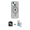 MARSİLYAN™- iPhone 14 Kılıf Pusula Form Özel Seri - Şeffaf Royal Nano Ekran Koruyucu + PVD Metal Kamera Lens - TU
