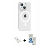 MARSİLYAN™- iPhone 14 Kılıf Pusula Form Özel Seri - Şeffaf Royal Nano Ekran Koruyucu + Yeşil Diamond Kamera Lens
