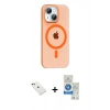 MARSİLYAN™- iPhone 14 Kılıf Pusula Form Özel Seri - Şeffaf Royal Nano Ekran Koruyucu + Yeşil Diamond Kamera Lens