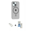 MARSİLYAN™- iPhone 14 Kılıf Pusula Form Özel Seri - Şeffaf Royal Nano Ekran Koruyucu + Yeşil Diamond Kamera Lens