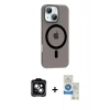 MARSİLYAN™- iPhone 14 Kılıf Pusula Form Özel Seri - Şeffaf Royal Nano Ekran Koruyucu + PVD Metal Kamera Lens - YL