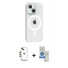 MARSİLYAN™- iPhone 14 Kılıf Pusula Form Özel Seri - Şeffaf Royal Nano Ekran Koruyucu + Shine Kamera Lens - YL