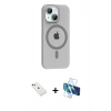 MARSİLYAN™- iPhone 14 Kılıf Pusula Form Özel Seri - Siyah 3D Antistatik Cam Ekran Koruyucu + Diamond Kamera Lens - KI