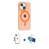 MARSİLYAN™- iPhone 14 Kılıf Pusula Form Özel Seri - Siyah 3D Antistatik Cam Ekran Koruyucu + Shine Kamera Lens - KI