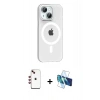 MARSİLYAN™- iPhone 14 Kılıf Pusula Form Özel Seri - Siyah 3D Antistatik Cam Ekran Koruyucu + Shine Kamera Lens - KI