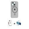 MARSİLYAN™- iPhone 14 Kılıf Pusula Form Özel Seri - Siyah 3D Antistatik Cam Ekran Koruyucu + Shine Kamera Lens - KI