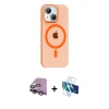 MARSİLYAN™- iPhone 14 Kılıf Pusula Form Özel Seri - Siyah 3D Antistatik Cam Ekran Koruyucu + Mor Raze Metal Kamera Lens