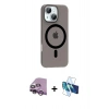 MARSİLYAN™- iPhone 14 Kılıf Pusula Form Özel Seri - Siyah 3D Antistatik Cam Ekran Koruyucu + Mor Raze Metal Kamera Lens