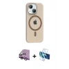 MARSİLYAN™- iPhone 14 Kılıf Pusula Form Özel Seri - Siyah 3D Antistatik Cam Ekran Koruyucu + Mor Raze Metal Kamera Lens