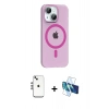 MARSİLYAN™- iPhone 14 Kılıf Pusula Form Özel Seri - Siyah 3D Antistatik Cam Ekran Koruyucu + Shine Kamera Lens - GS