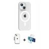 MARSİLYAN™- iPhone 14 Kılıf Pusula Form Özel Seri - Siyah 3D Antistatik Cam Ekran Koruyucu + Shine Kamera Lens - GS