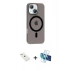 MARSİLYAN™- iPhone 14 Kılıf Pusula Form Özel Seri - Siyah 3D Antistatik Cam Ekran Koruyucu + Sierra Blue Diamond Kamera Lens