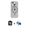 MARSİLYAN™- iPhone 14 Kılıf Pusula Form Özel Seri - Siyah 3D Antistatik Cam Ekran Koruyucu + PVD Metal Kamera Lens - SH