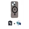 MARSİLYAN™- iPhone 14 Kılıf Pusula Form Özel Seri - Siyah 3D Antistatik Cam Ekran Koruyucu + PVD Metal Kamera Lens - SH