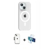 MARSİLYAN™- iPhone 14 Kılıf Pusula Form Özel Seri - Siyah 3D Antistatik Cam Ekran Koruyucu + Shine Kamera Lens - SH