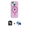 MARSİLYAN™- iPhone 14 Kılıf Pusula Form Özel Seri - Siyah 3D Antistatik Cam Ekran Koruyucu + PVD Metal Kamera Lens - YL