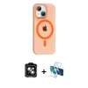MARSİLYAN™- iPhone 14 Kılıf Pusula Form Özel Seri - Siyah 3D Antistatik Cam Ekran Koruyucu + PVD Metal Kamera Lens - YL