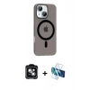MARSİLYAN™- iPhone 14 Kılıf Pusula Form Özel Seri - Siyah 3D Antistatik Cam Ekran Koruyucu + PVD Metal Kamera Lens - YL