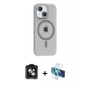 MARSİLYAN™- iPhone 14 Kılıf Pusula Form Özel Seri - Siyah 3D Antistatik Cam Ekran Koruyucu + PVD Metal Kamera Lens - YL