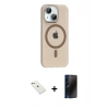 MARSİLYAN™- iPhone 14 Kılıf Pusula Form Özel Seri - Siyah 3D Antistatik Hayalet Cam Ekran Koruyucu + Diamond Kamera Lens - SABE