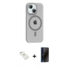 MARSİLYAN™- iPhone 14 Kılıf Pusula Form Özel Seri - Siyah 3D Antistatik Hayalet Cam Ekran Koruyucu + Diamond Kamera Lens - SABE